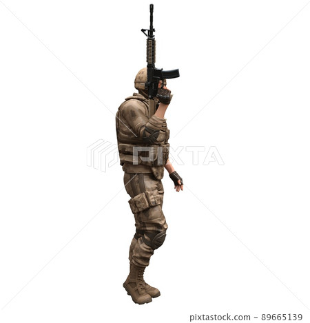 Soldier with a machine gun isolated white background 3d illustration 89665139