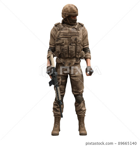 Soldier with a machine gun isolated white background 3d illustration Soldier with a machine gun isolated white background 3d illustration 89665140