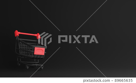 Black friday sale concept design of shopping cart on black background 3D render Black friday sale concept design of shopping cart on black background 3D render 89665635