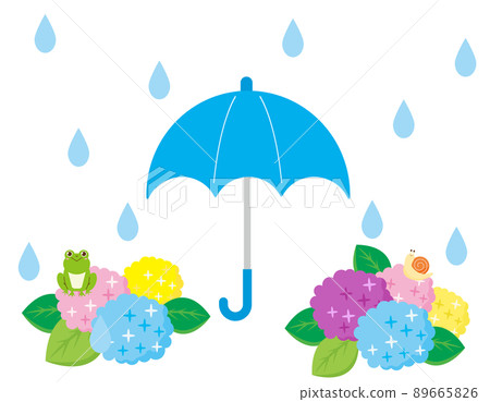 Cute frog and snail umbrella hydrangea illustration set Cute frog and snail umbrella hydrangea illustration set 89665826