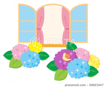Hydrangea window side vector illustration Hydrangea window side vector illustration 89665847