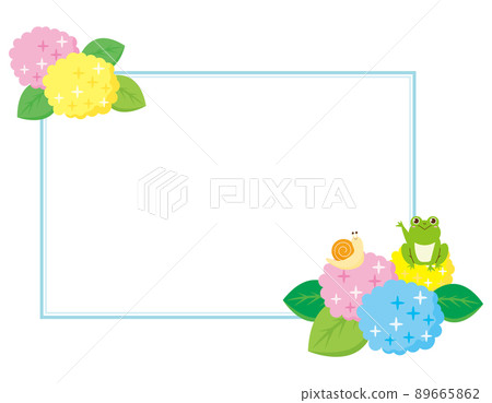 Cute frog and cochlear hydrangea message card Cute frog and cochlear hydrangea message card 89665862