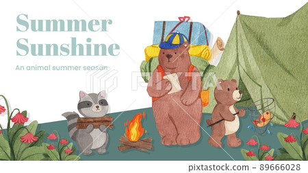 Facebook template with animal camping summer concept,watercolor style Facebook template with animal camping summer concept,watercolor style 89666028