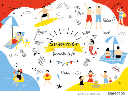 Summer material collection of people playing in the sea 89666303