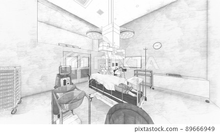 Hospital operating room without people Illustration CG Hospital operating room without people Illustration CG 89666949