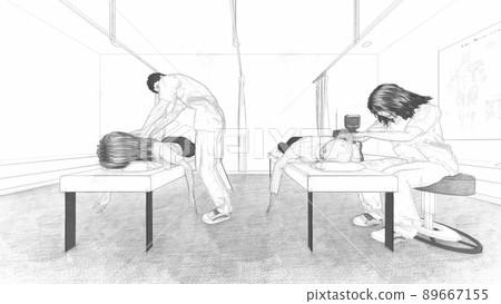 Osteopathic clinic, chiropractor, massage, illustration with people, CG 89667155
