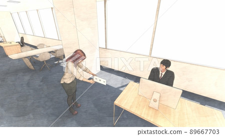 辦公室退休通知女性插畫 CG 辦公室退休通知女性插畫 CG 89667703