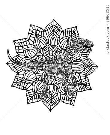 Velociraptor Mandala Coloring Pages for Adults - Stock Illustration ...