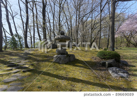 櫻花時期的秩父繆斯公園，百花園停車場附近的庭園中的石燈籠 89669089