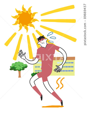 Male student or athlete running under the scorching sun Illustration material 89669437