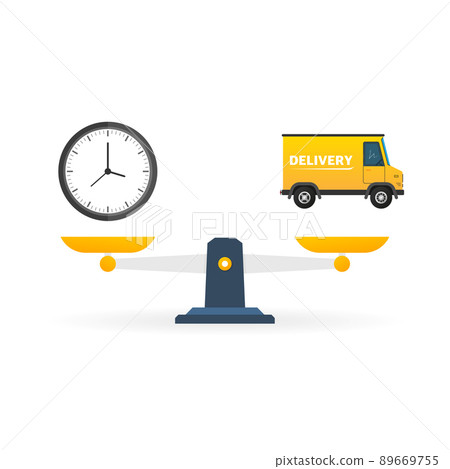 Express delivery service badge. Fast time delivery order with car on white background. Vector illustration 89669755