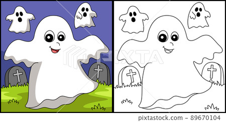 Ghost Halloween Coloring Page Illustration Ghost Halloween Coloring Page Illustration 89670104