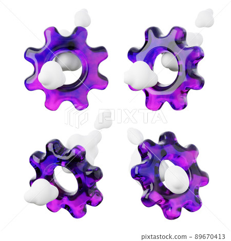 Configuration settings cogwheel gear with smoke clouds high quality 3D render illustration icon. 89670413