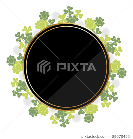 豪華圓形框架和三葉草黑色和金色 89670463