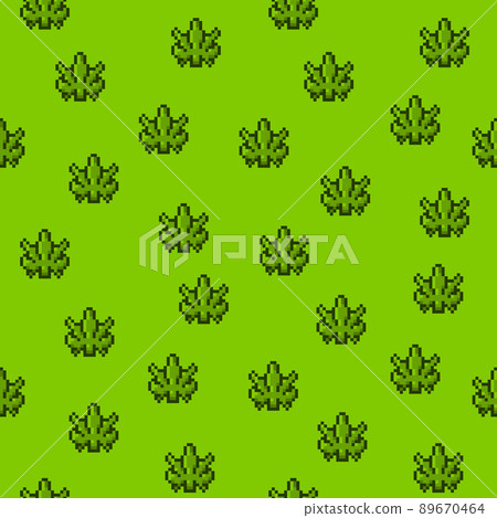 Cannabis leaves pixel art cartoon game style seamless pattern. 89670464
