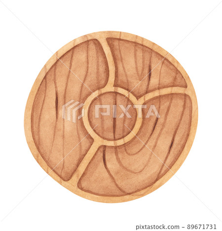 Wooden plate, partitioned dish isolated on white background. Watercolor hand drawn illustration. Art for design Wooden plate, partitioned dish isolated on white background. Watercolor hand drawn illustration. Art for design 89671731