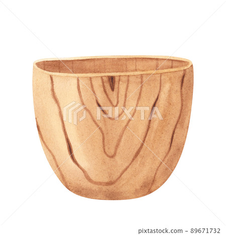 Wooden cup, bowl isolated on white background. Watercolor hand drawn illustration. Art for design, textiles, menu Wooden cup, bowl isolated on white background. Watercolor hand drawn illustration. Art for design, textiles, menu 89671732