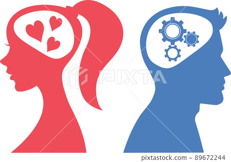 Difference in thinking mechanism between male and female brain Silhouette illustration Difference in thinking mechanism between male and female brain Silhouette illustration 89672244