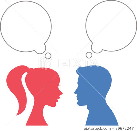 男性和女性剪影和泡泡的插圖 89672247