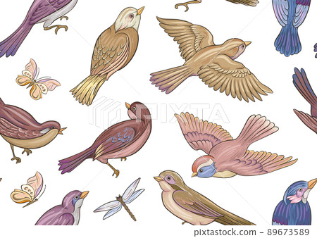 Set off birds: sparrow, finches, butterflies, dragonflies 89673589