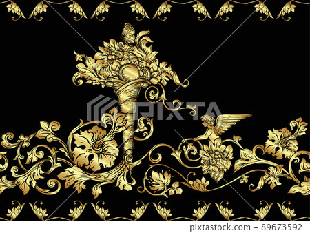 Seamless pattern, background In baroque, rococo, victorian, renaissance style.  89673592