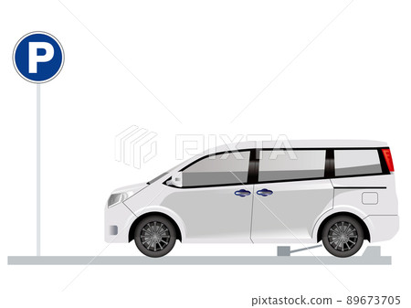 停在投幣停車場的小型貨車,汽車的側面插圖,白色背景,停車標誌 停在投幣停車場的小型貨車,汽車的側面插圖,白色背景,停車標誌 89673705