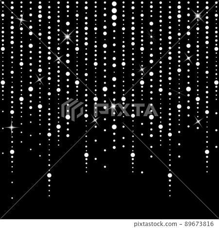Vector holiday background with shiny White star glitters. Vertical lines of multiple glowing sparkles on dark backdrop. Abstract confetti garland pattern. Holiday lights falling down illustration. 89673816