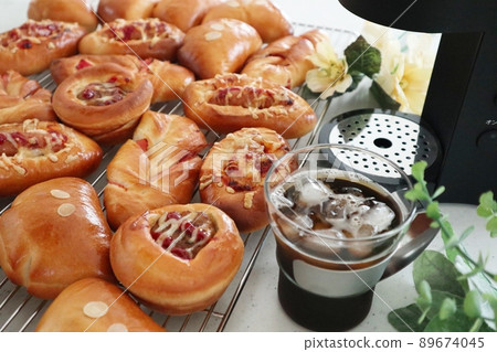 Freshly baked bread and iced coffee Freshly baked bread and iced coffee 89674045