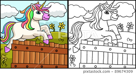Jumping Unicorn Coloring Page Illustration Jumping Unicorn Coloring Page Illustration 89674309