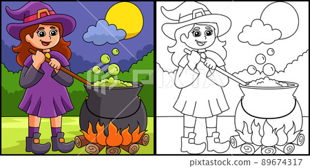 Witch Potion Pot Halloween Coloring Page 89674317