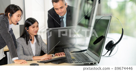 Business people wearing headset working in office broaden view 89674446