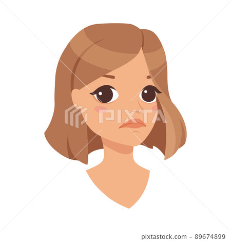 Pretty Woman Character Face with Short Haircut Feeling Sad Vector Illustration Pretty Woman Character Face with Short Haircut Feeling Sad Vector Illustration 89674899