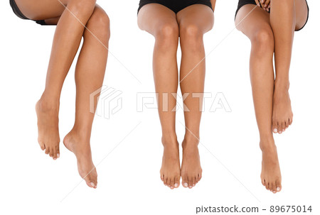 Tanned skin Woman show legs knee foots toe naked as body parts over white background isolated Tanned skin Woman show legs knee foots toe naked as body parts over white background isolated 89675014