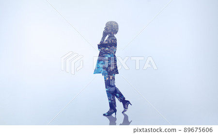 Female silhouette design with multiple exposure collage of urban building scenery 89675606