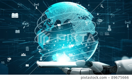 Futuristic robot artificial intelligence revolutionary AI technology concept 89675666