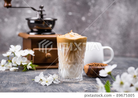 Dalgona whipped coffee with milk 89675805