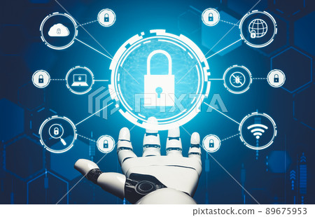 Futuristic AI thinking of droid robot artificial intelligence concept 89675953