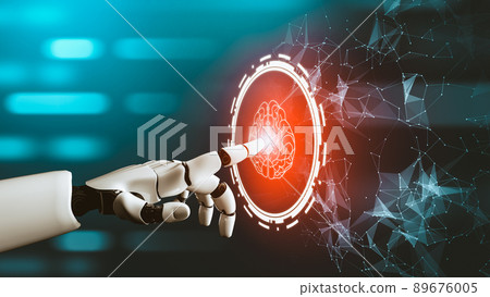 Futuristic AI thinking of droid robot artificial intelligence concept 89676005