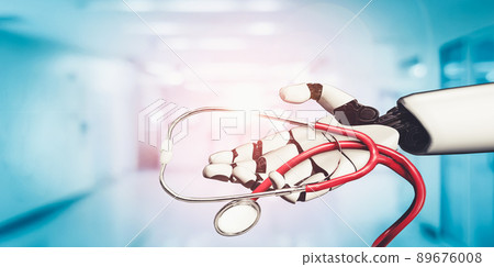 Medical artificial intelligence droid robot working in future hospital 89676008