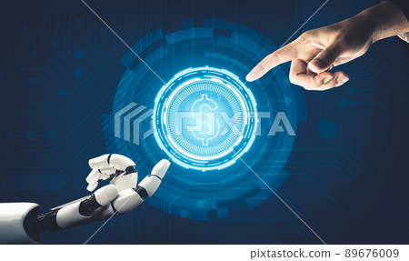 Futuristic AI thinking of droid robot artificial intelligence concept Futuristic AI thinking of droid robot artificial intelligence concept 89676009