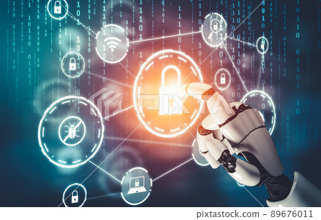 Futuristic AI thinking of droid robot artificial intelligence concept 89676011
