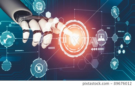 Futuristic AI thinking of droid robot artificial intelligence concept 89676012