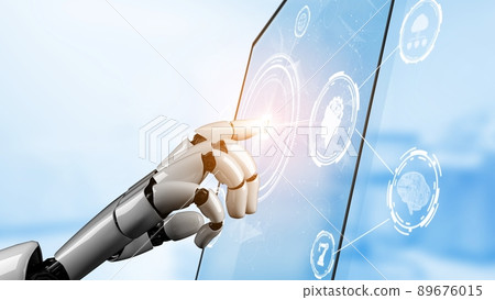 Futuristic robot artificial intelligence revolutionary AI technology concept 89676015