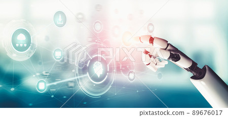 Futuristic AI thinking of droid robot artificial intelligence concept Futuristic AI thinking of droid robot artificial intelligence concept 89676017