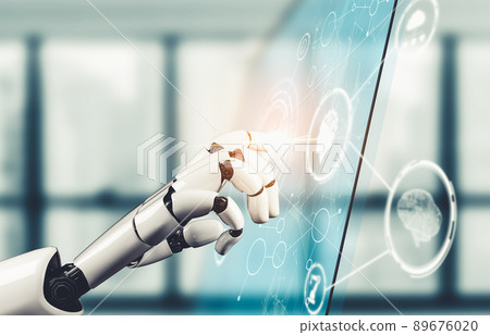 Futuristic AI thinking of droid robot artificial intelligence concept Futuristic AI thinking of droid robot artificial intelligence concept 89676020