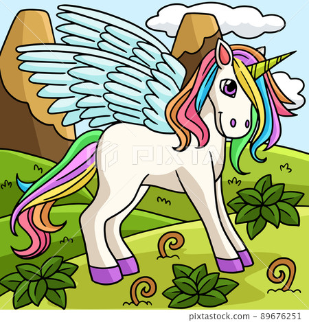 Standing Unicorn Colored Cartoon Illustration Standing Unicorn Colored Cartoon Illustration 89676251