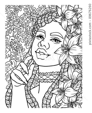 Afro American Flower Girl Adult Coloring Afro American Flower Girl Adult Coloring 89676260