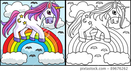 Unicorn Walking Over The Rainbow Illustration Unicorn Walking Over The Rainbow Illustration 89676262