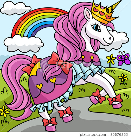 Unicorn Princess Colored Cartoon Illustration Unicorn Princess Colored Cartoon Illustration 89676263