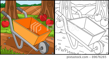 Wheelbarrow Coloring Page Colored Illustration Stock